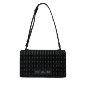 LOGO PLAQUE BLACK STUDDED SHOULDER BAG
